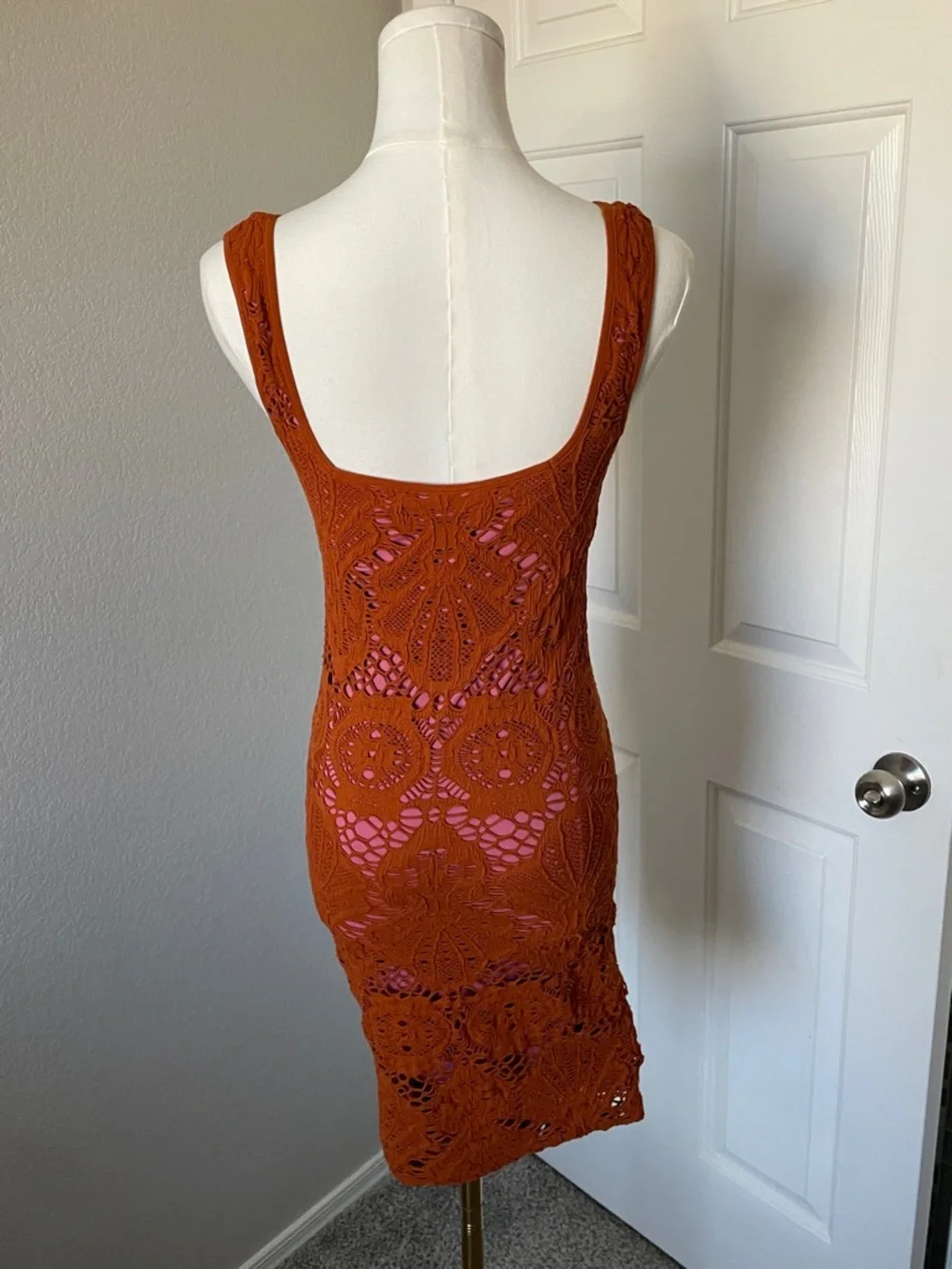 Free People Rust Crochet Backless Tank Dress - Picture 4 of 5